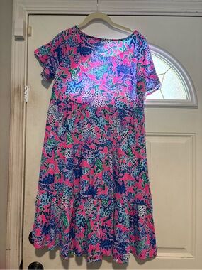 Lilly Pulitzer Jodee Dress Untamed Heart Pink Leopard Peacock Size M NWT